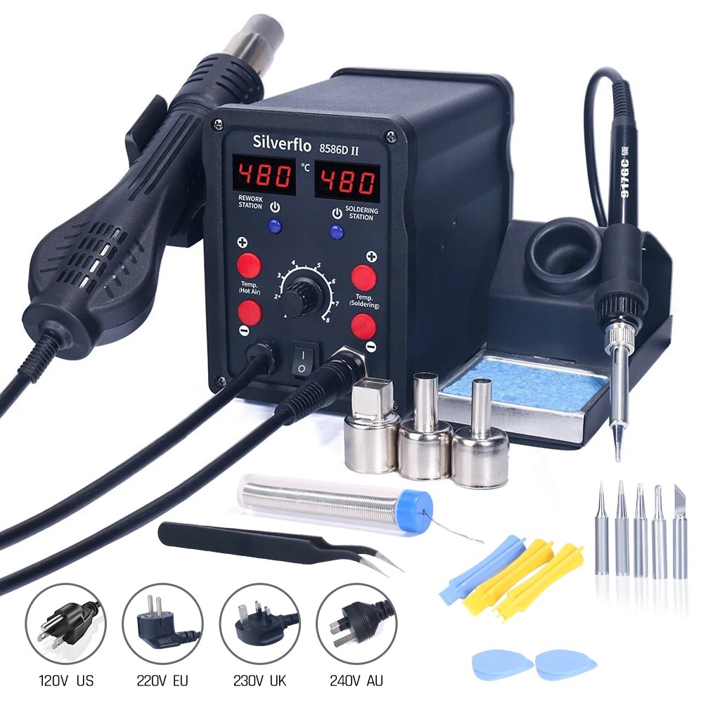 Silverflo 8586D Soldering Stat - Smd Rework Station Hot Air Soldering 2 In 1 评论和价格