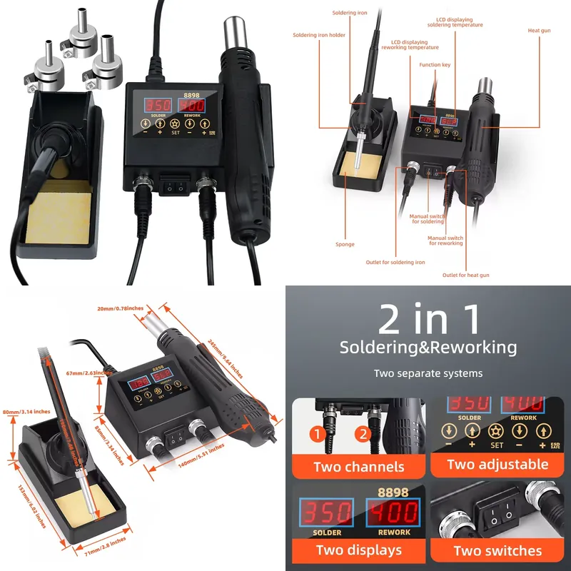 60W LED Digital Display Hot Ai - Smd Rework Station Hot Air Soldering 2 In 1 评论和价格