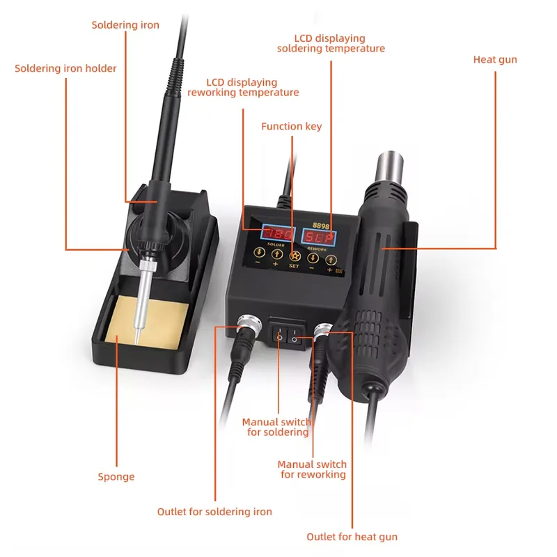 60W LED Digital Display Hot Ai - Smd Rework Station Hot Air Soldering 2 In 1 评论和价格