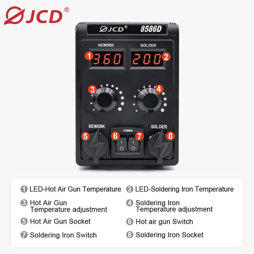 JCD 8586D 2-in-1 Soldering Sta - Smd Rework Station Hot Air Soldering 2 In 1 评论和价格
